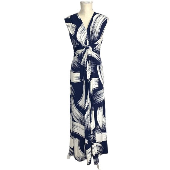 Eliza J Dresses & Skirts - Eliza J Blue White Jersey Knot Front Sleeveless Maxi Dress Size 6